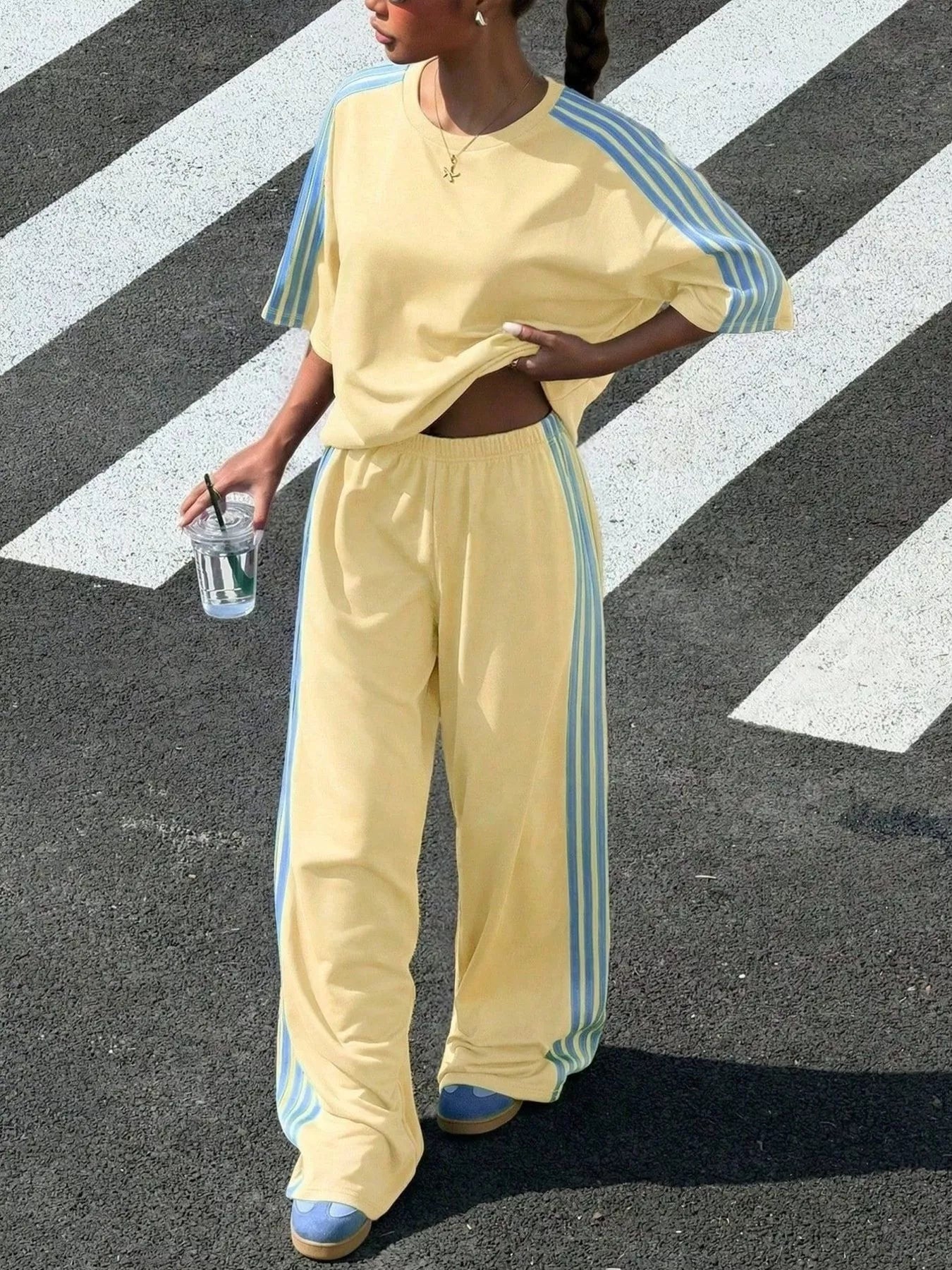 Striped Short Sleeve Top and Pants Set