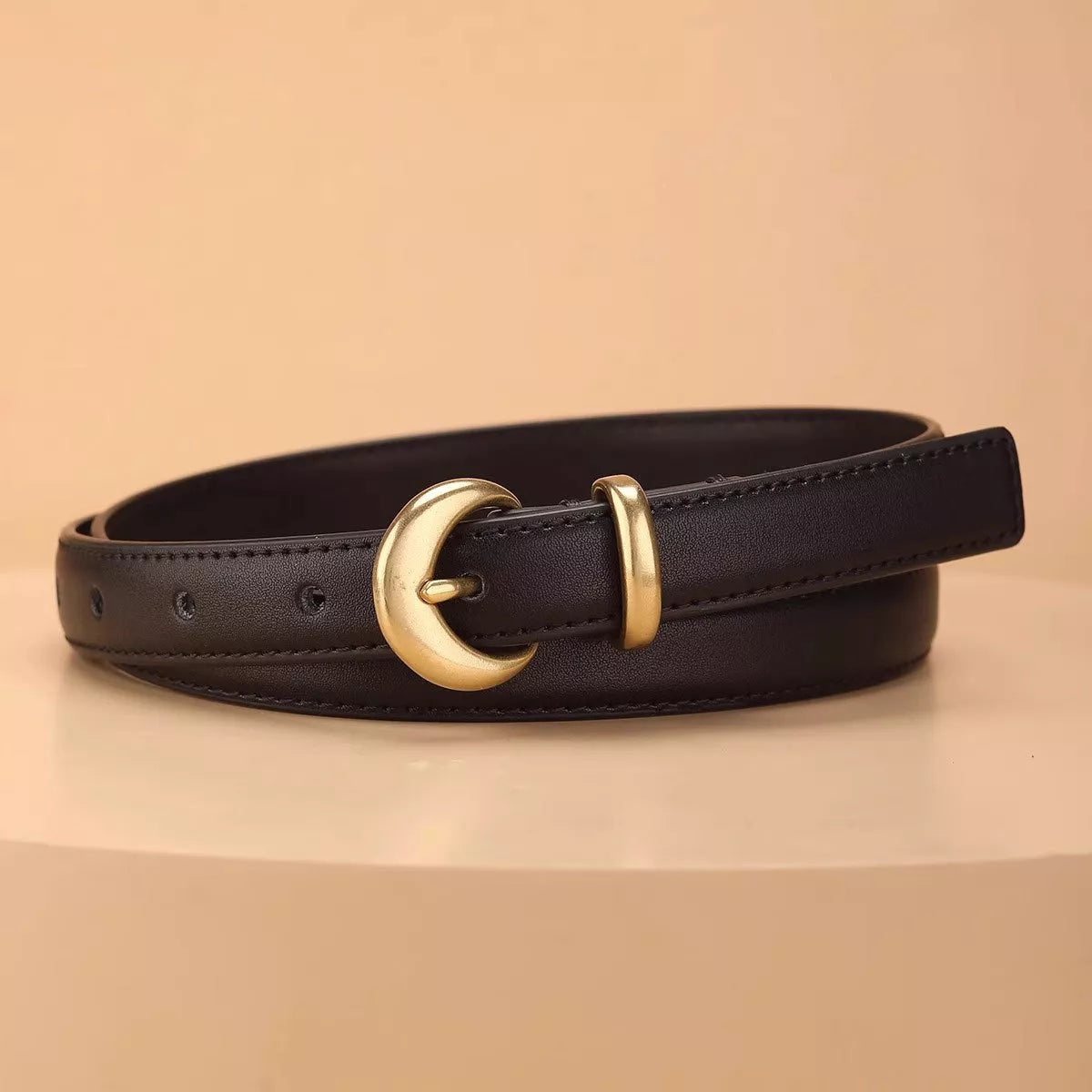 Crescent Buckle Leather Belt
