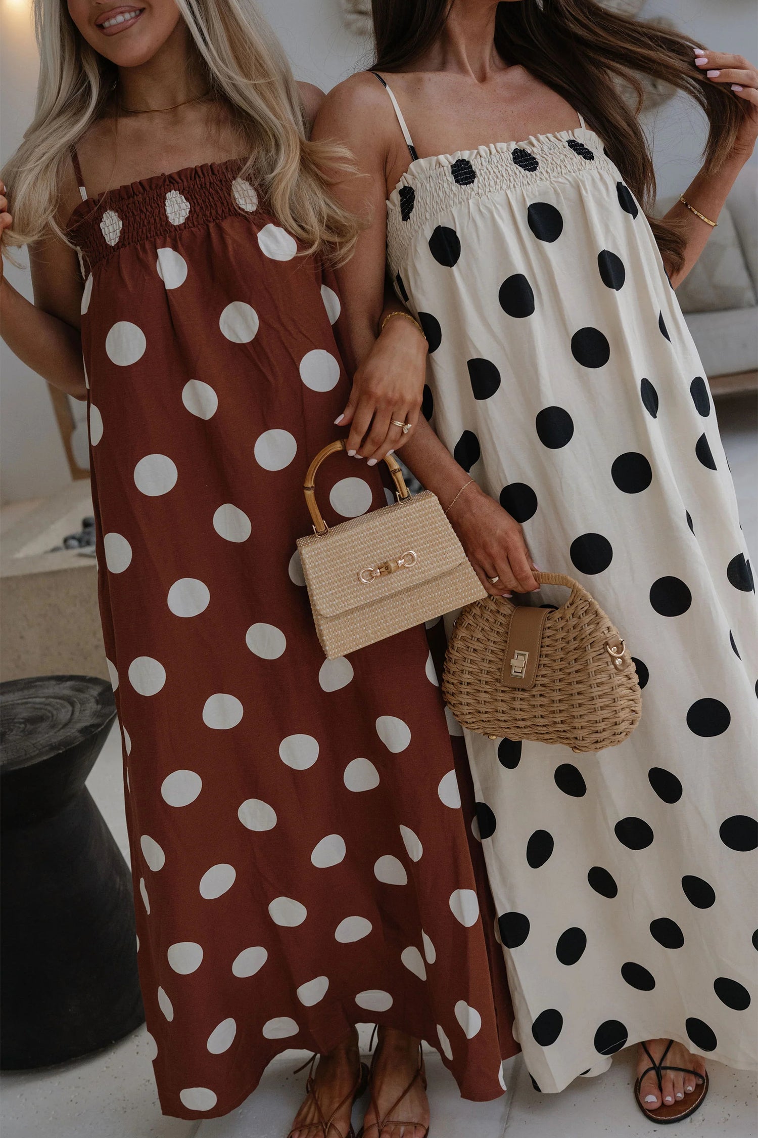 White Polka Dot Spaghetti Straps Maxi Dress