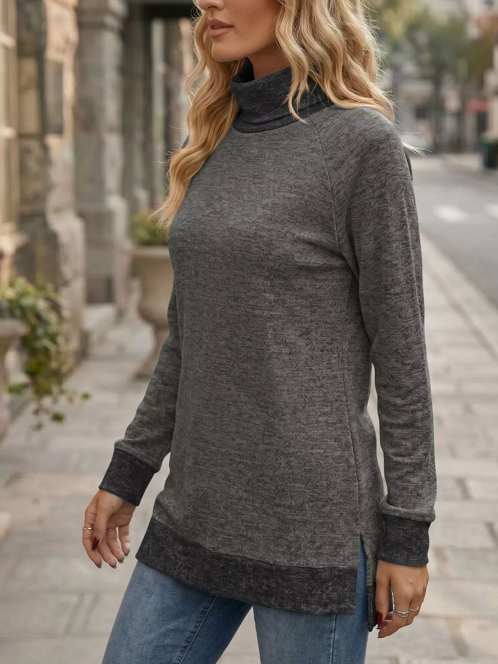 Turtleneck Raglan Sleeve T-Shirt