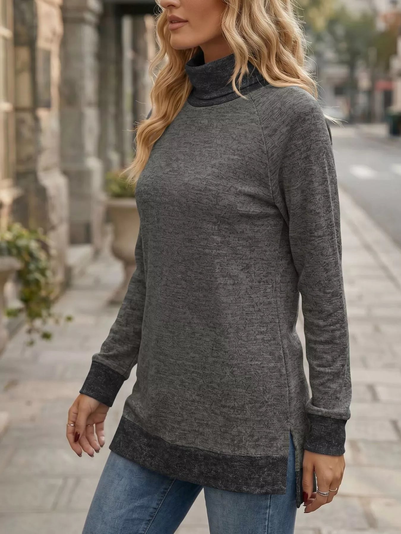 Turtleneck Raglan Sleeve T-Shirt