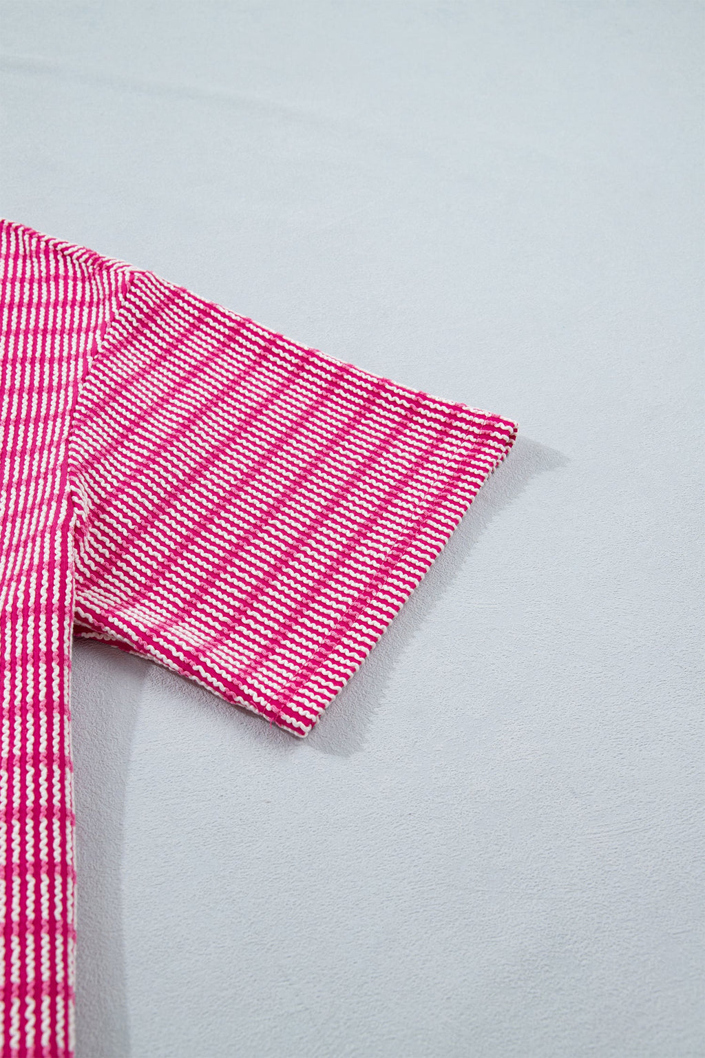 Rose Stripe Raised Rib Loose Tee Drawstring Elastic Waist 2pcs Short Set