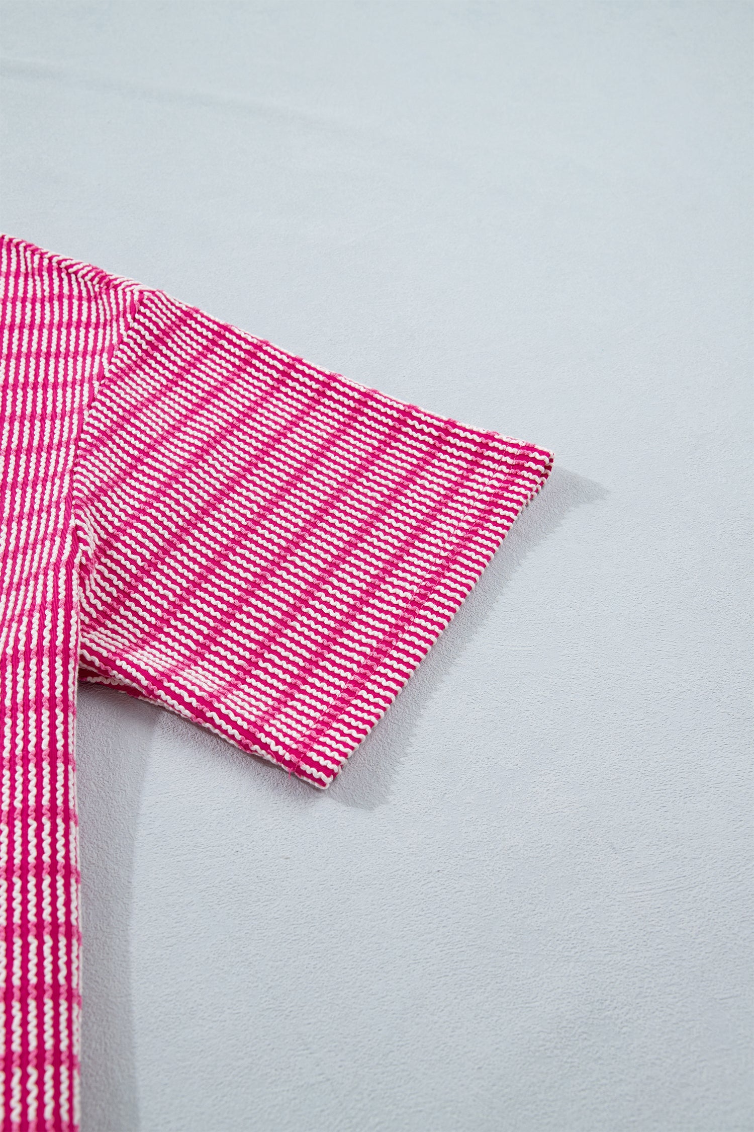 Rose Stripe Raised Rib Loose Tee Drawstring Elastic Waist 2pcs Short Set
