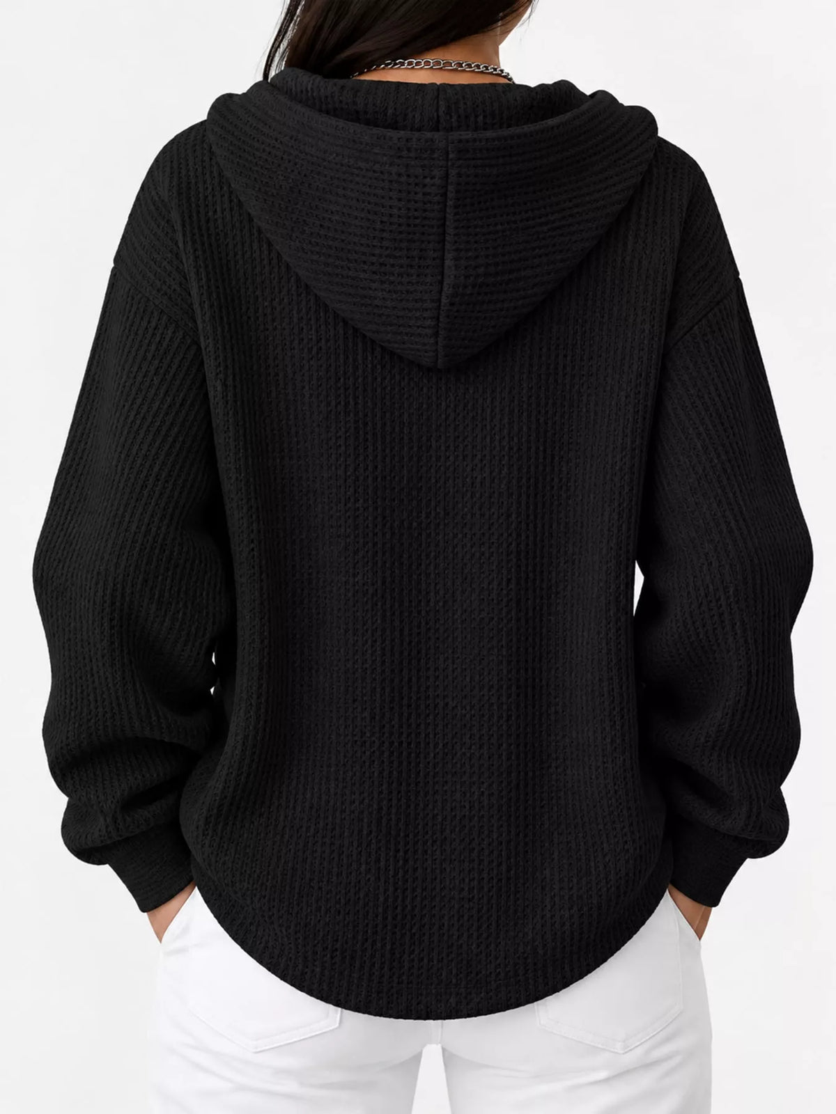 Full Size Waffle Knit Button Detail Hoodie Plus Size