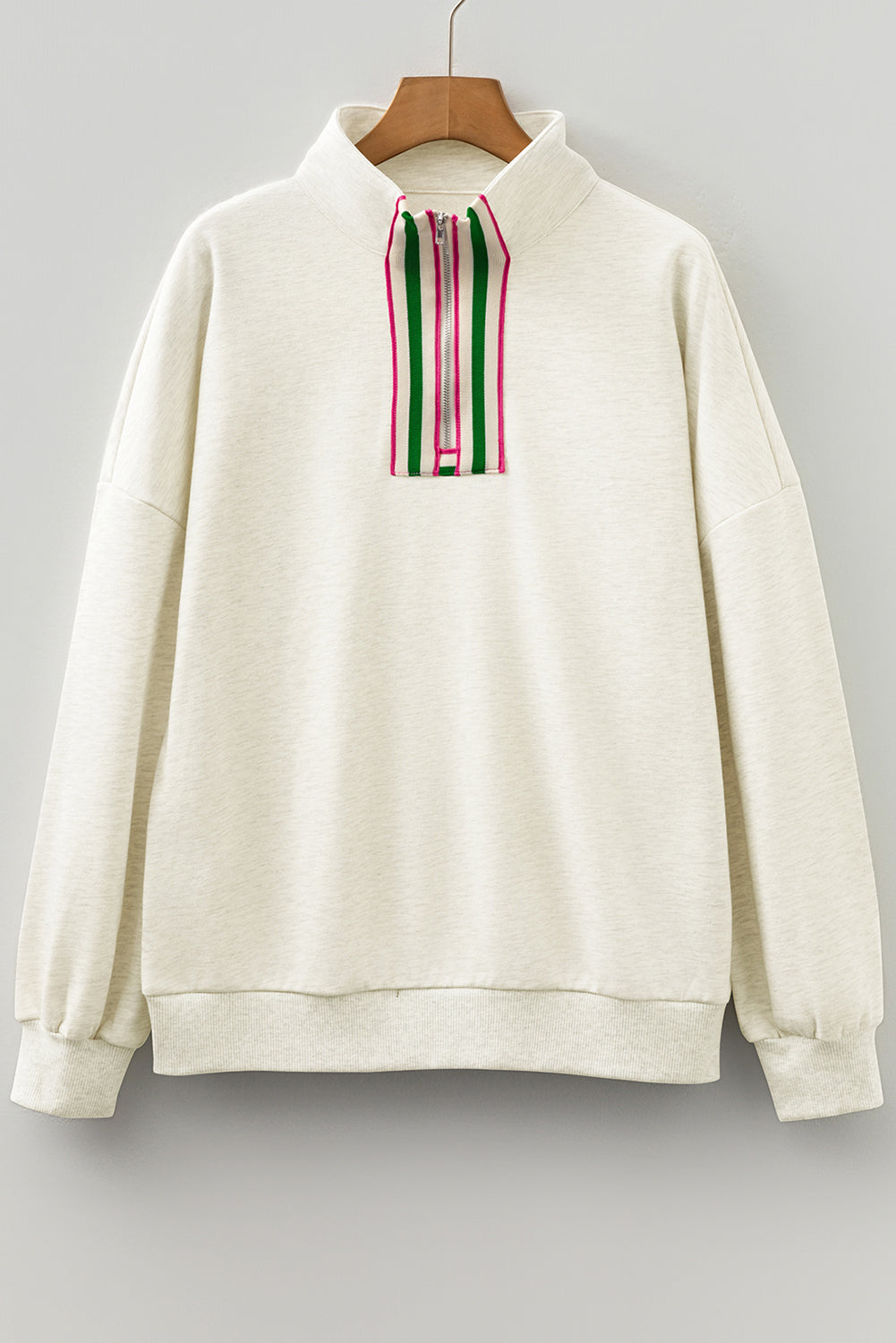 Stripe Contrast Collared Patchwork Sweatshirt