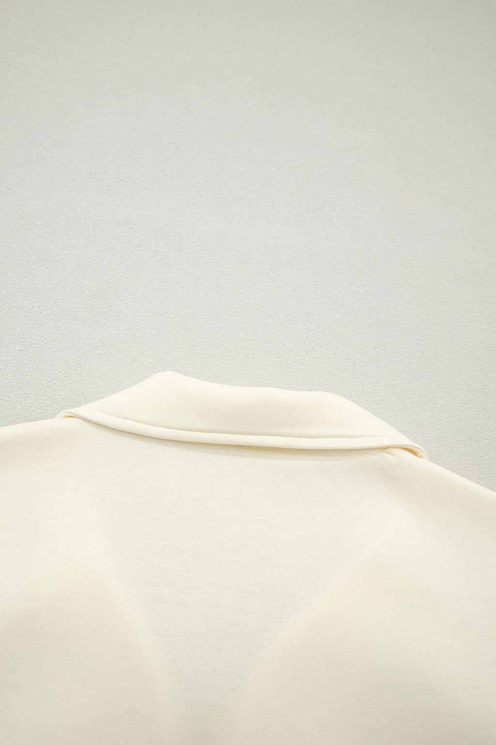 Beige Zipped up Collared Ruffled Short Sleeve Blouse