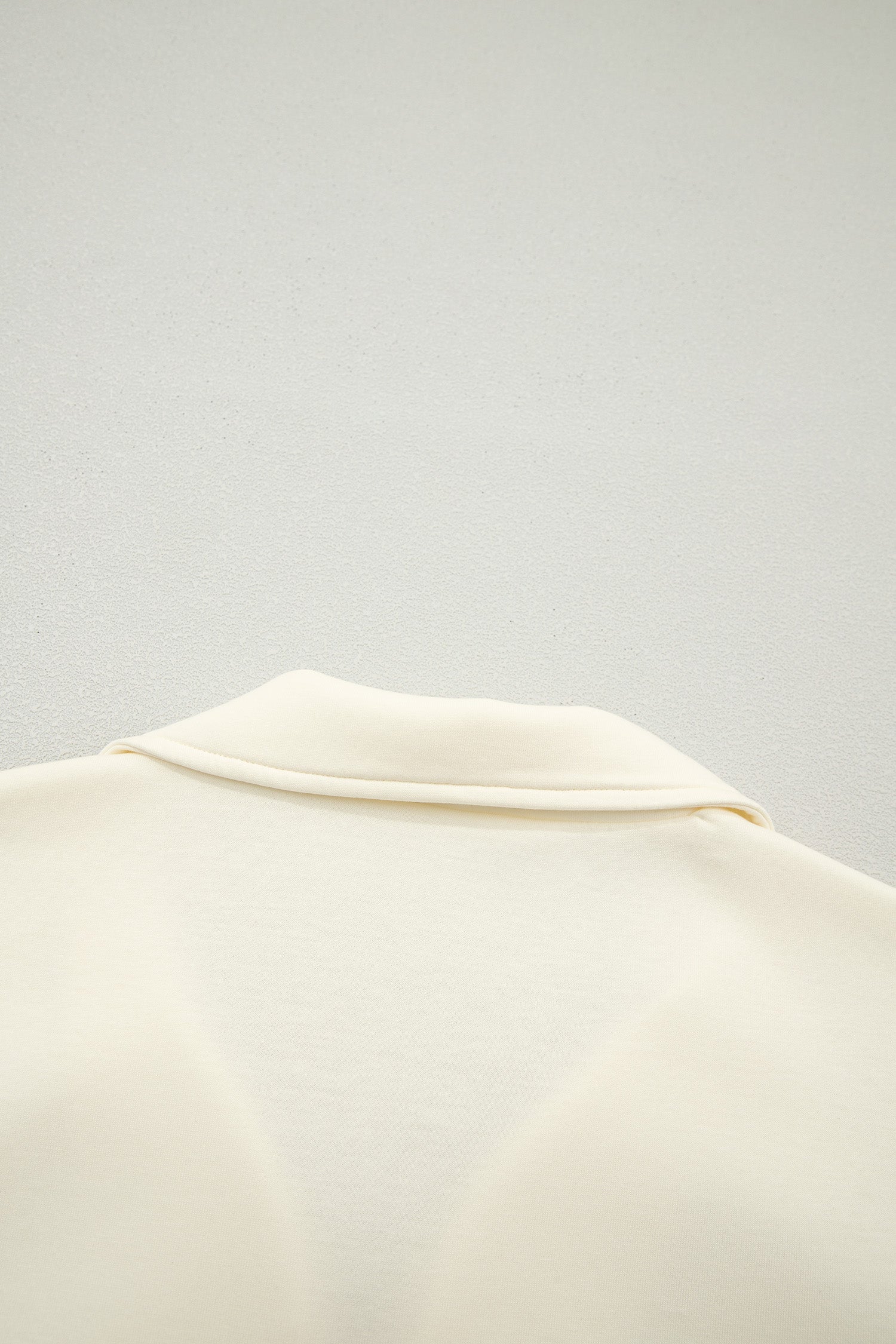 Beige Zipped up Collared Ruffled Short Sleeve Blouse