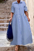 Striped Long Sleeve Maxi Shirt Dress