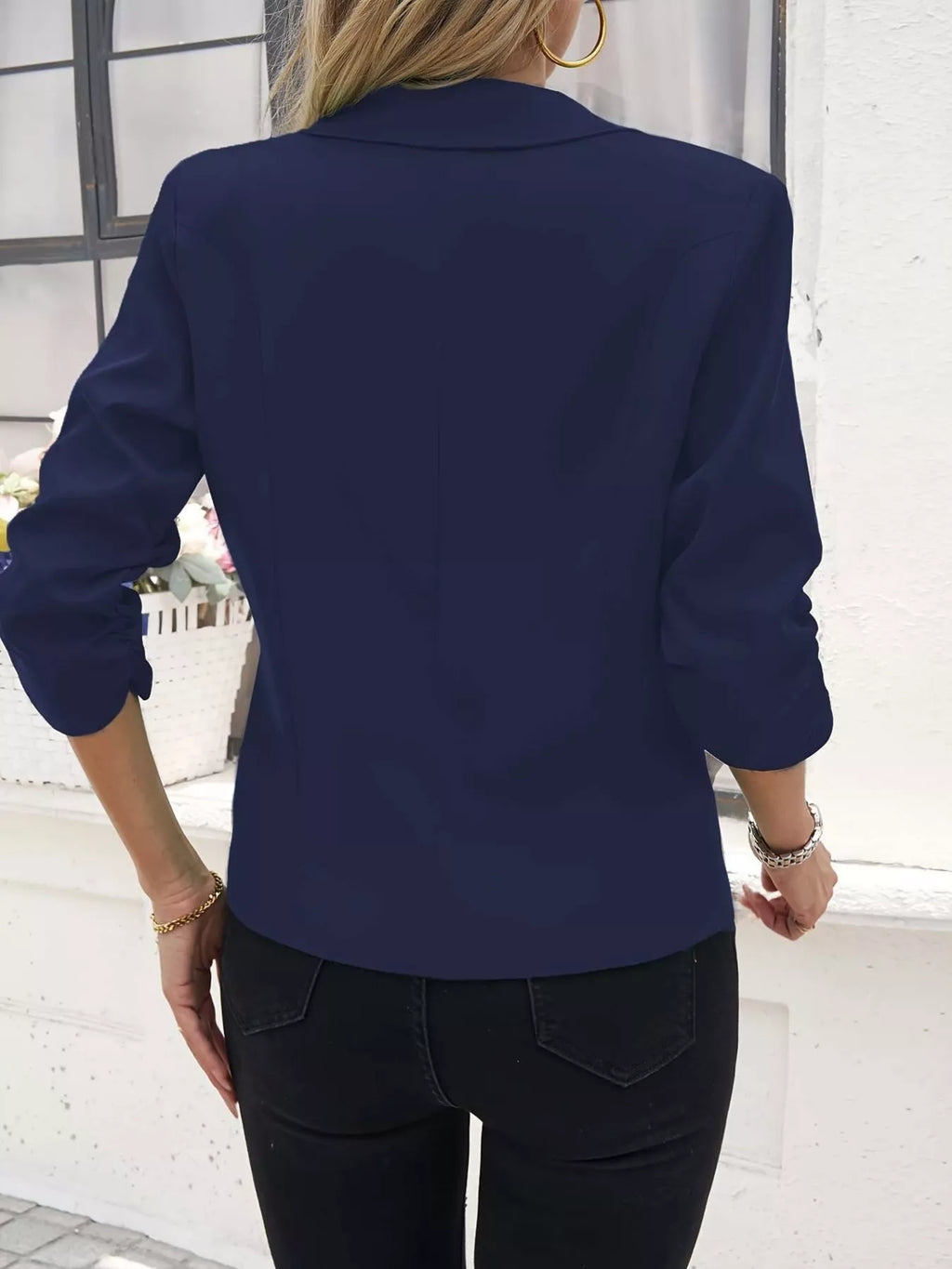 Full Size One Button Lapel Collar Blazer Plus Size