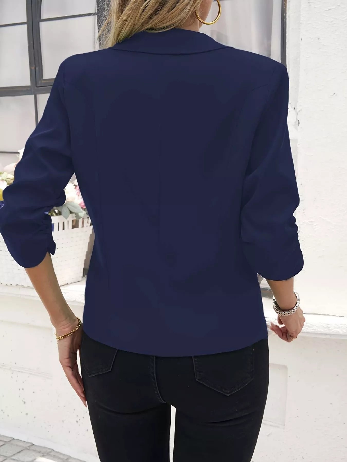 Full Size One Button Lapel Collar Blazer Plus Size