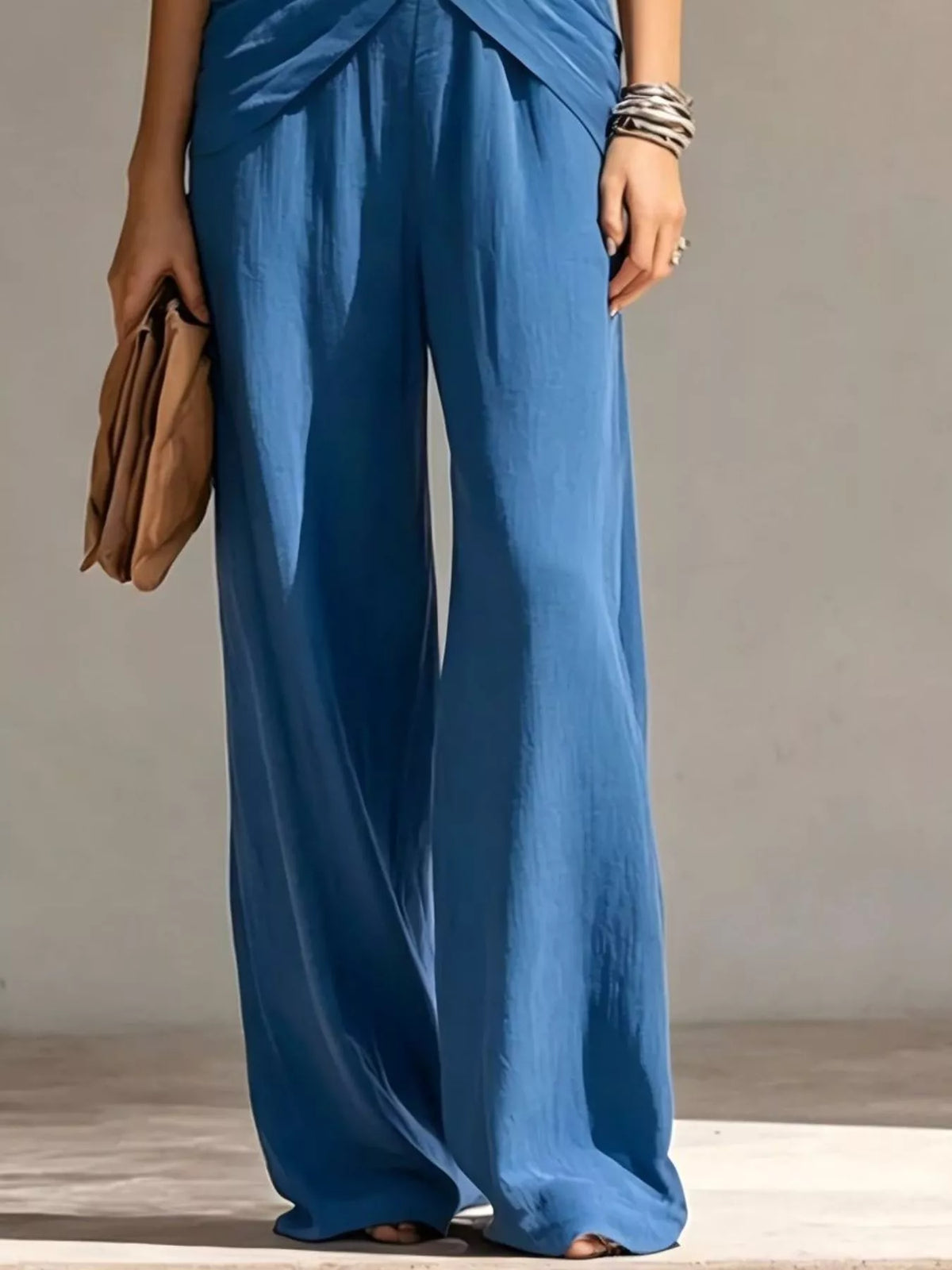 Full Size Zipper Front Tank and Wide-Leg Pants Set Plus Size