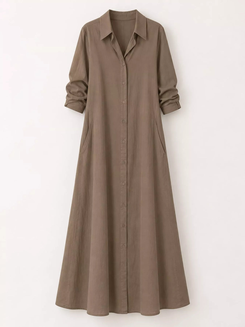 Full Size Button Front Long Sleeve Maxi Shirt Dress Plus Size