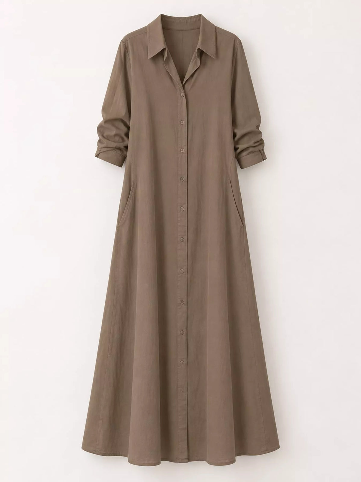 Full Size Button Front Long Sleeve Maxi Shirt Dress Plus Size