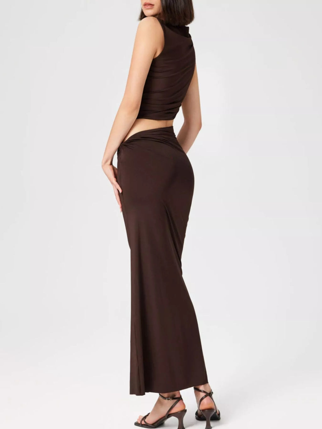 Asymmetrical Ruched Knit Top and Skirt Set