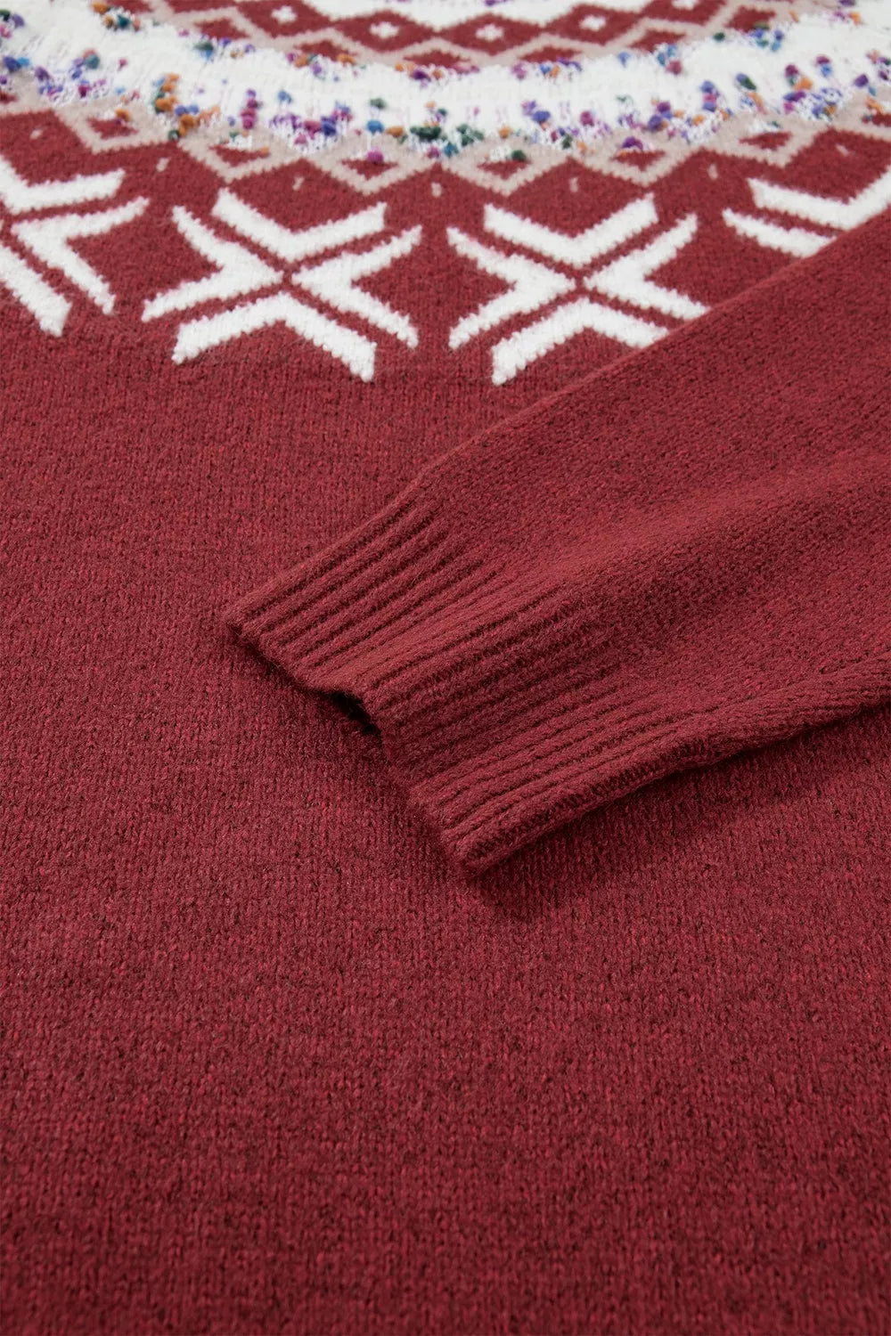 Christmas Theme Geometric Pattern Knit Round Neck Shift Sweater