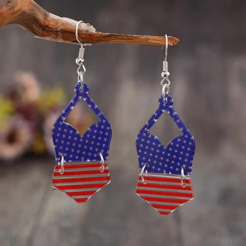 US Flag Pattern Acrylic Drop Earrings