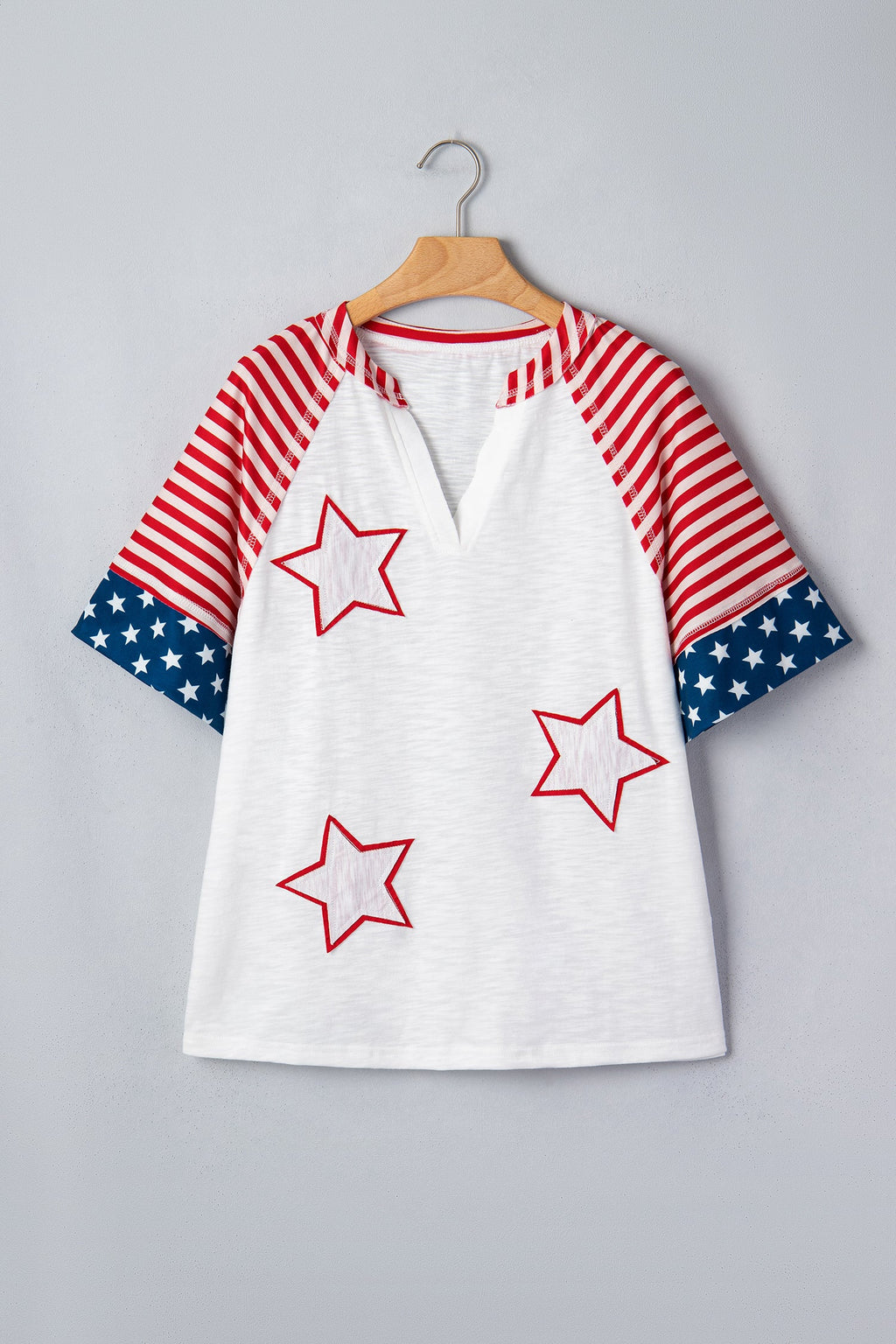 Fiery Red Star Detail Flag Inspired Short Sleeve Top