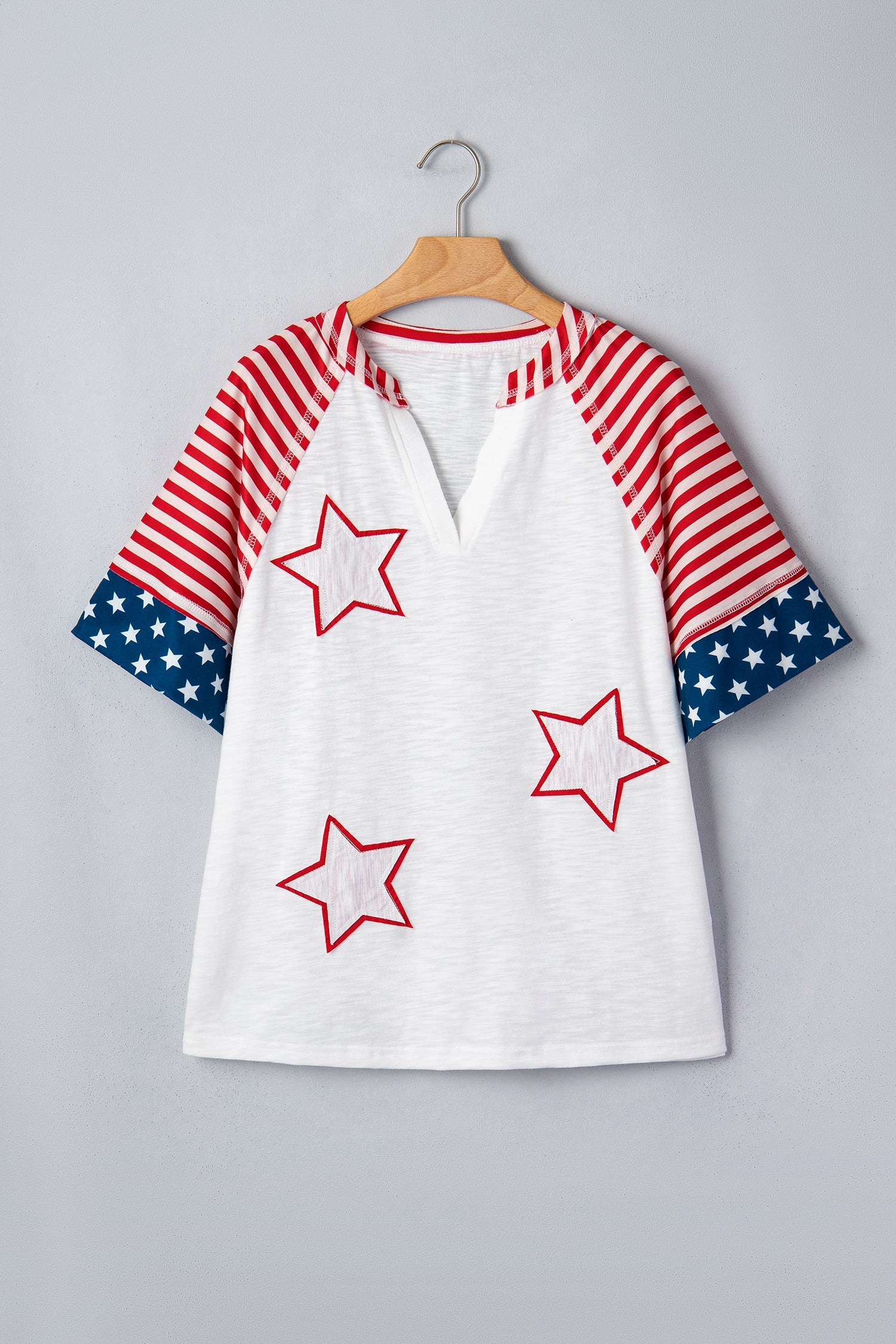 Fiery Red Star Detail Flag Inspired Short Sleeve Top