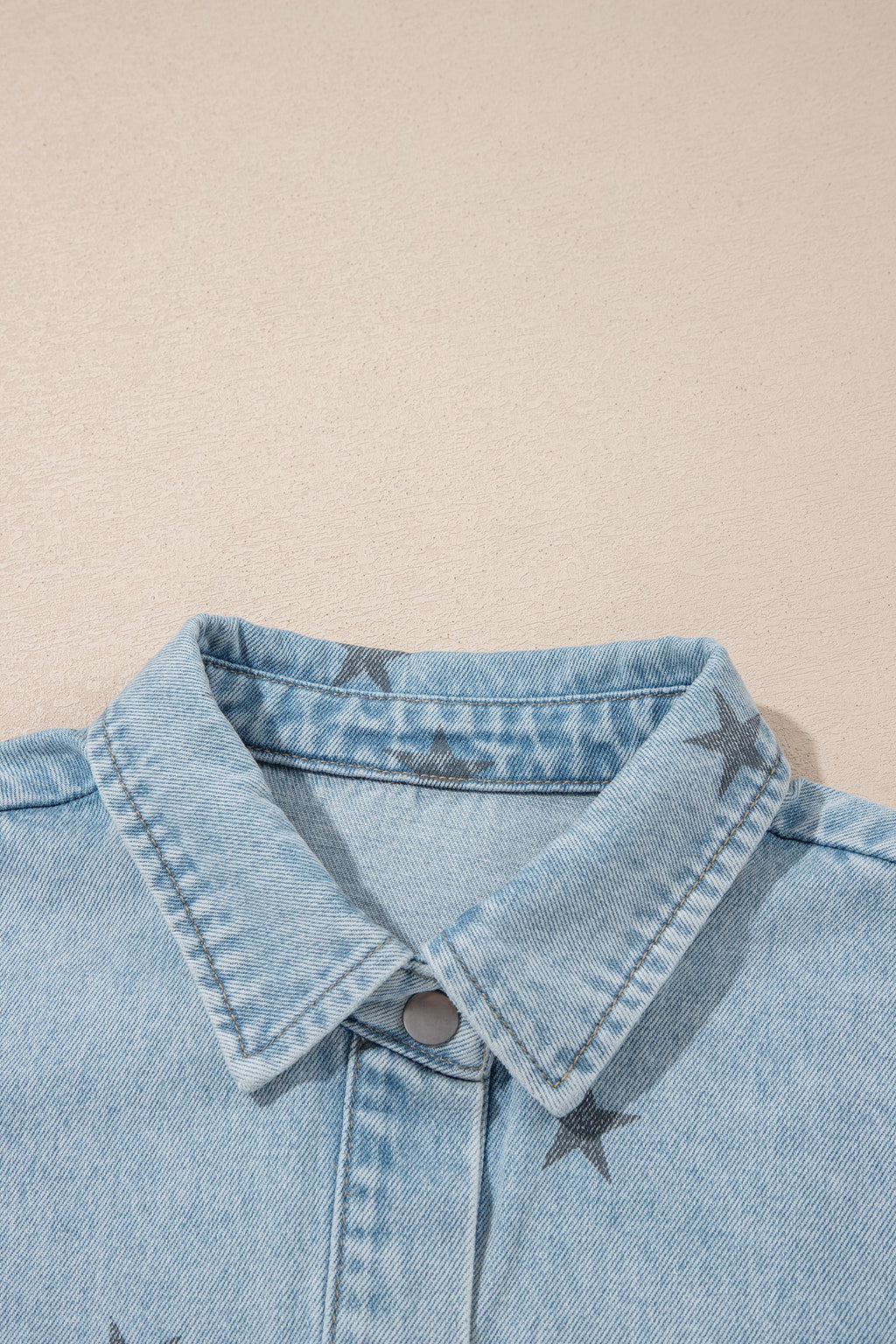 Sky Blue Stars Pattern Long Sleeve Shirt Collar Denim Jacket