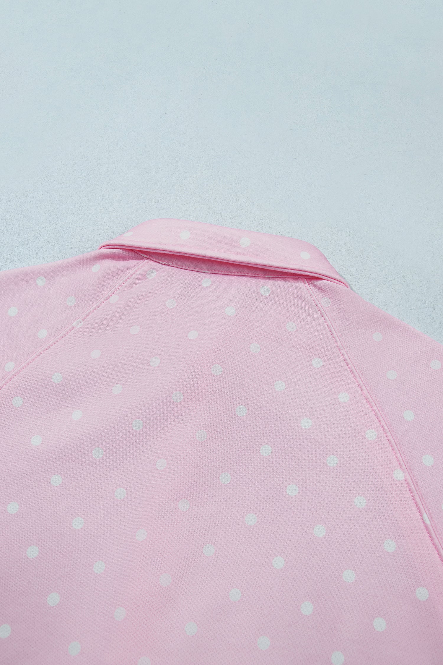 Pink Polka Dot Print Metal Button Collar Casual Pullover Sweatshirt