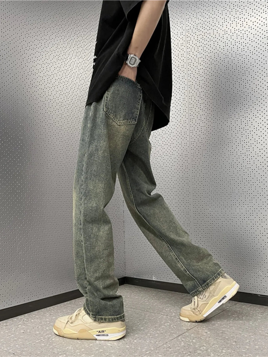 Men's Full Size Vintage Wash Wide Leg Jeans Plus Size