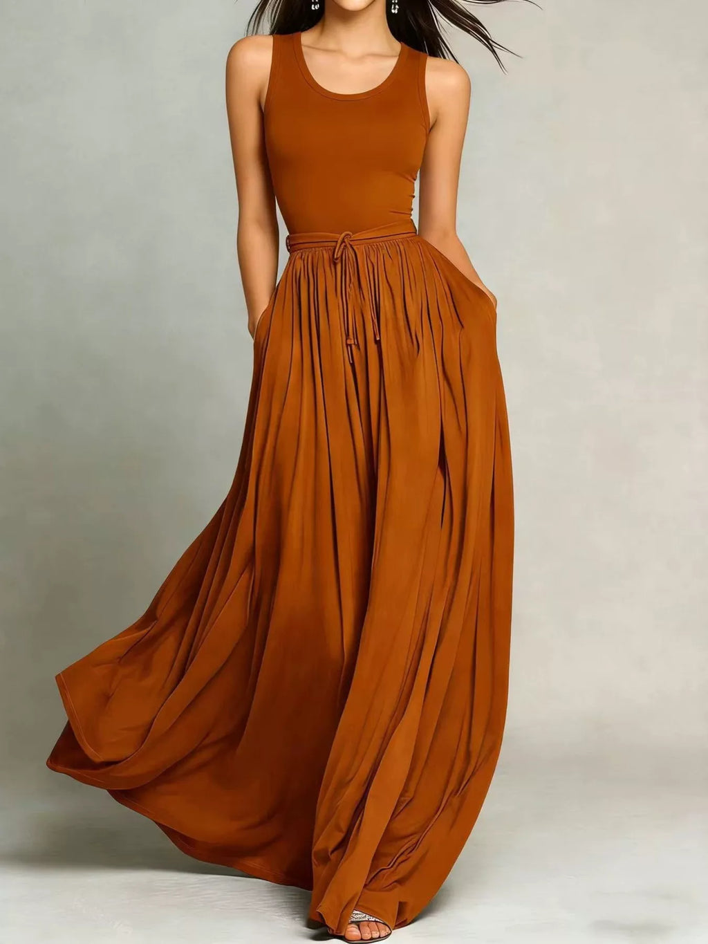 Sleeveless Solid Color Maxi Dress