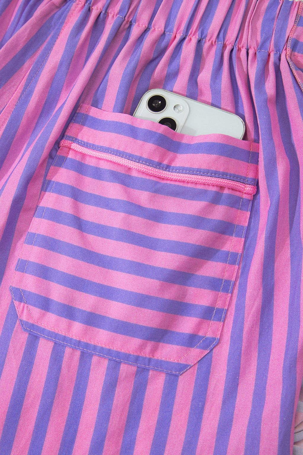Rose Stripe Elastic Waist Ruffle Trim Casual Shorts