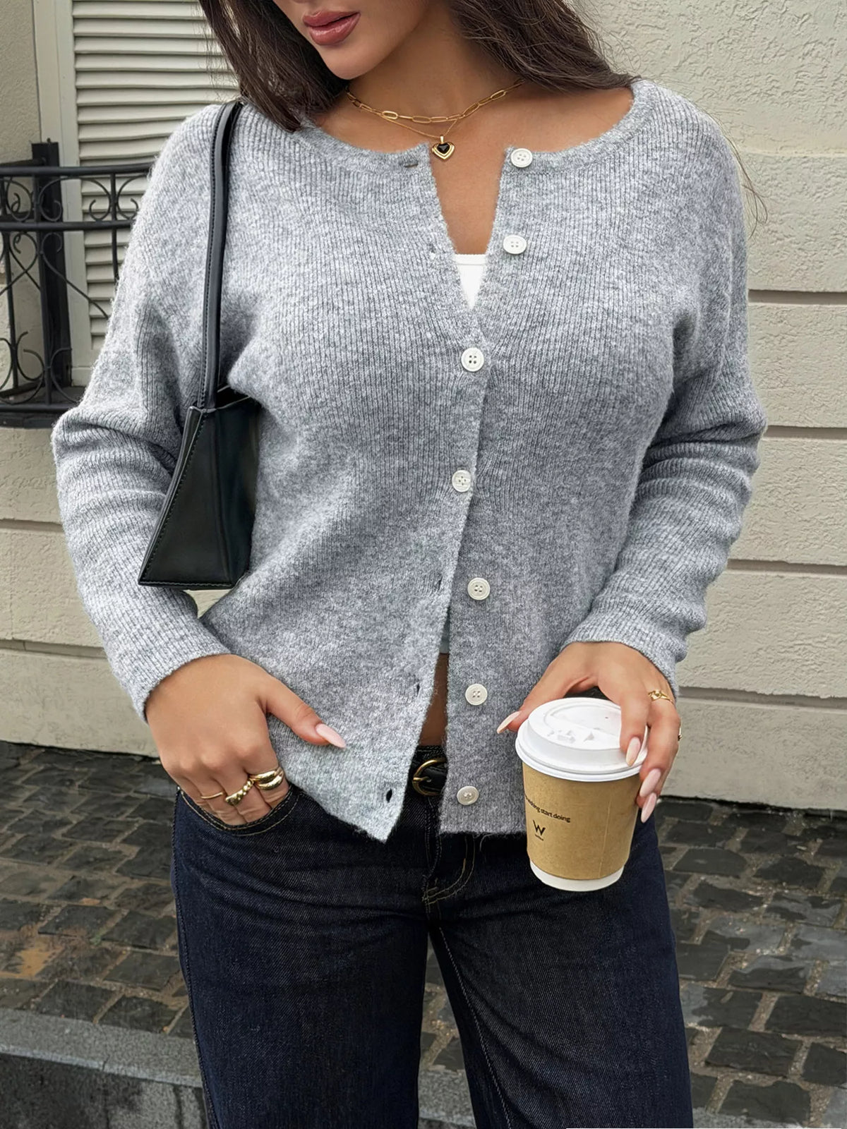 Ribbed Knit Button-Down Cardigan