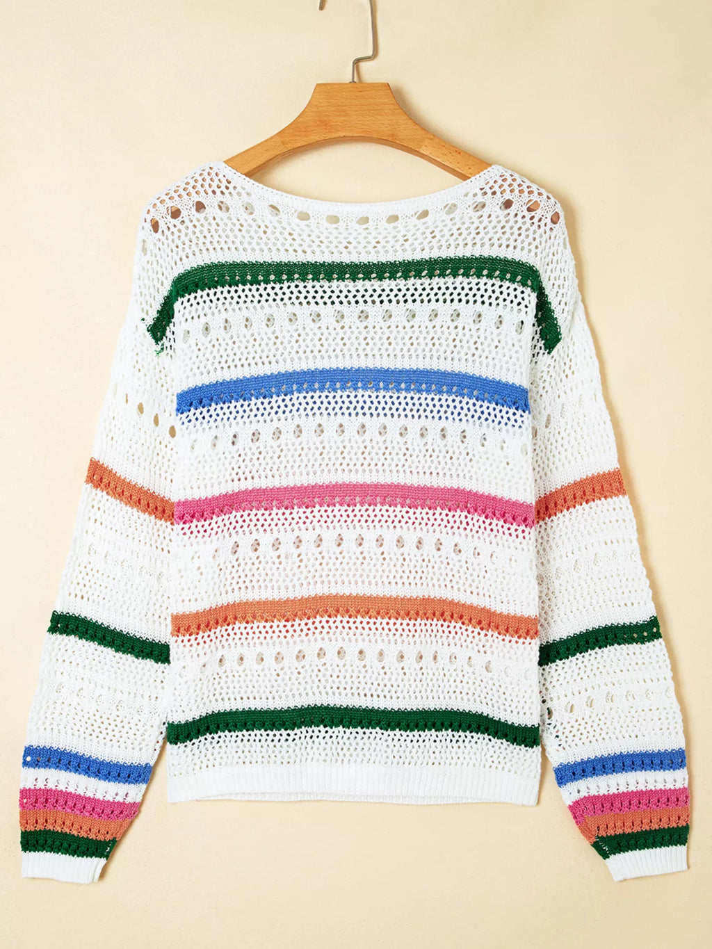 Color Block Striped Pointelle Knit Sweater