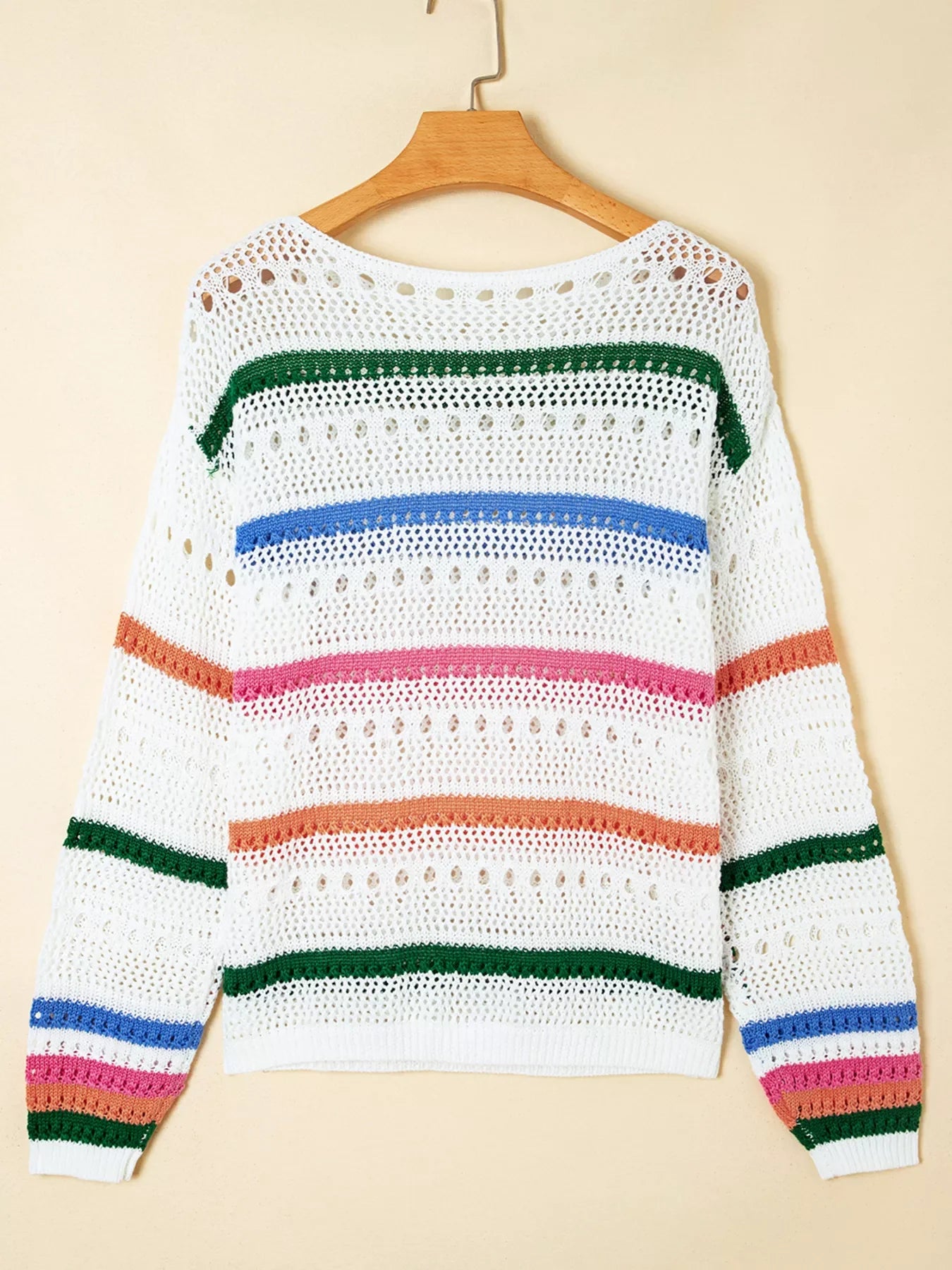 Color Block Striped Pointelle Knit Sweater