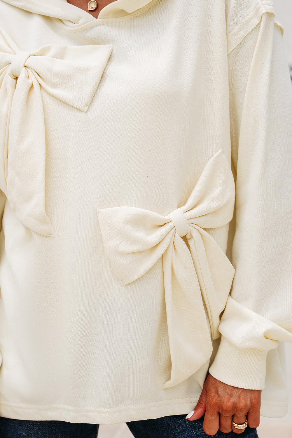Solid Bow Tie Long Sleeve Hoodie