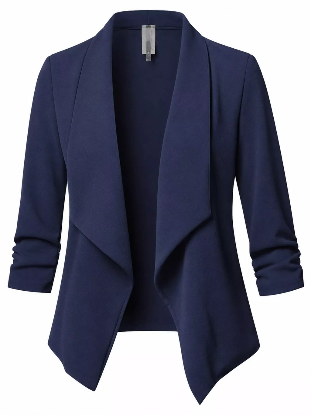 Full Size Open Front Drape Blazer with 3/4 Ruched Sleeves Plus Size