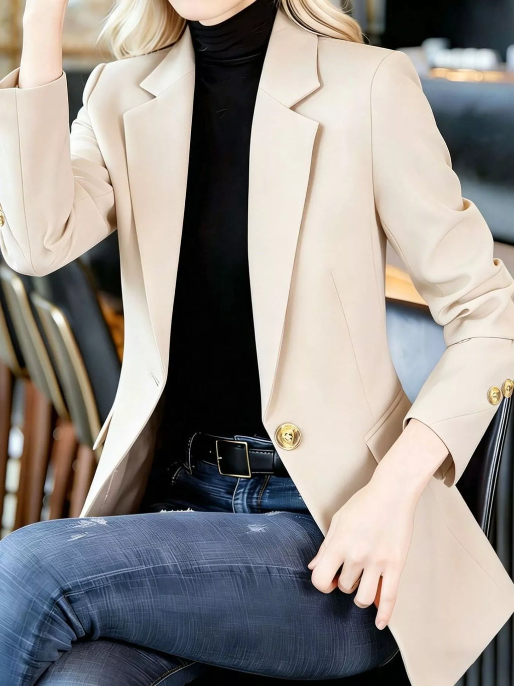 Full Size One Button Lapel Collar Blazer Plus Size