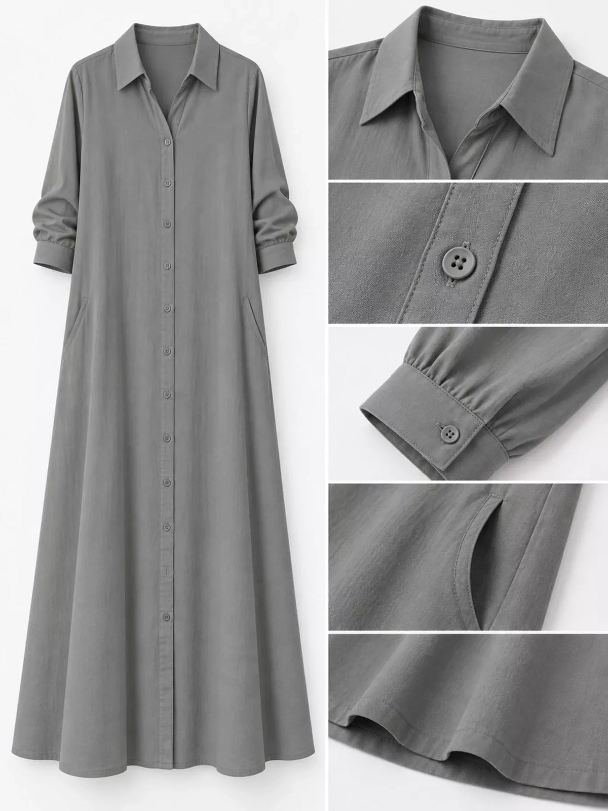 Full Size Button Front Long Sleeve Maxi Shirt Dress Plus Size