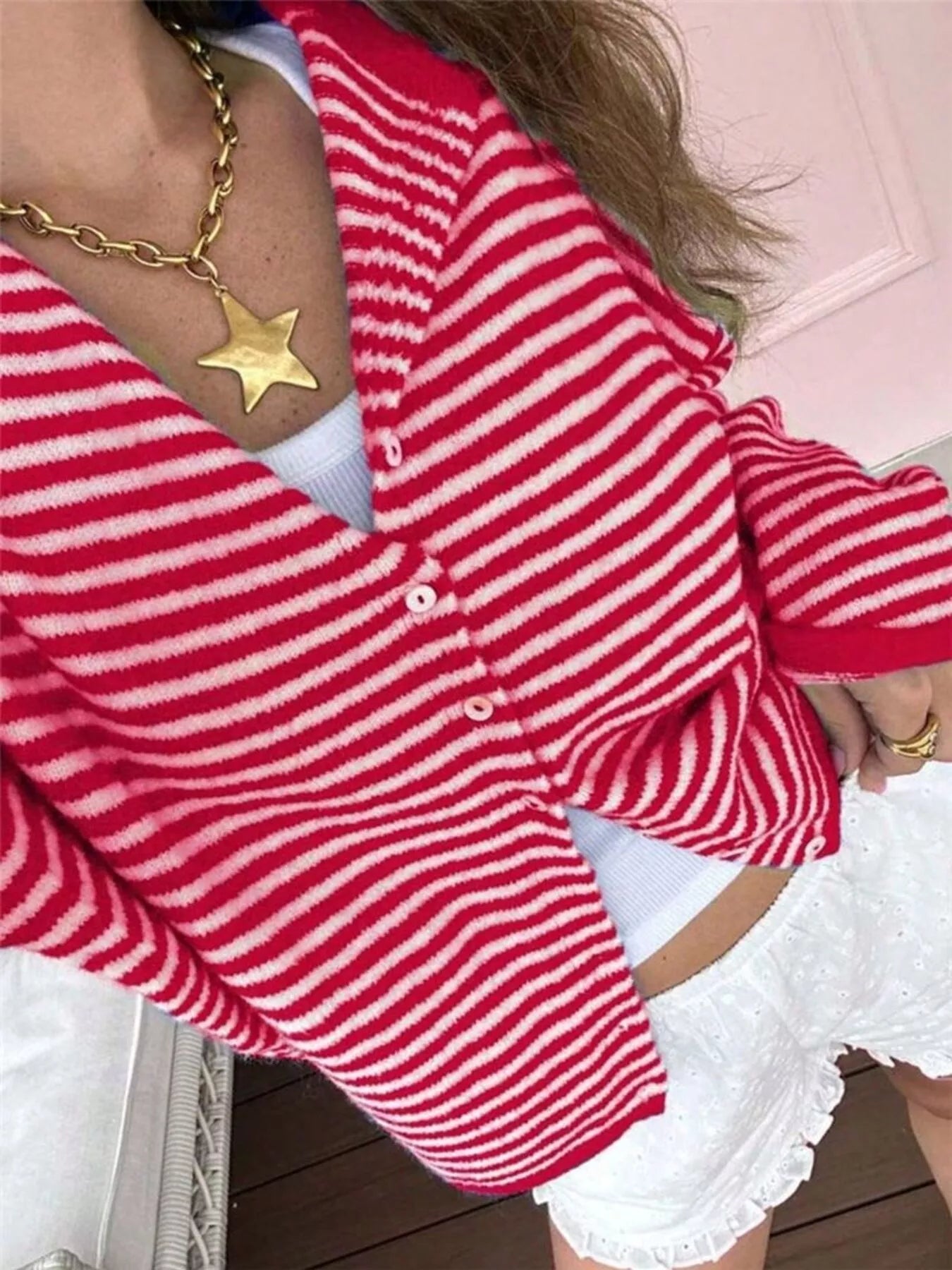 Striped Knit Button Up Cardigan