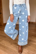 Polka Dot Ankle-Length Metal Button Casual Jeans