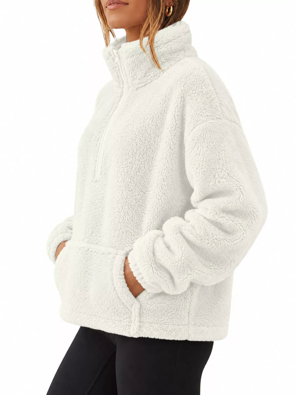 Full Size Sherpa Quarter-Zip Turtleneck Sweatshirt Plus Size