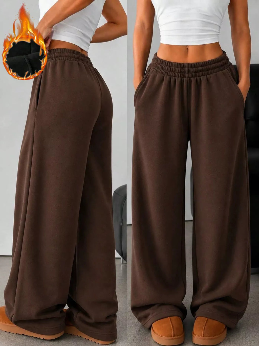 Elastic Waist Wide-Leg Sweatpants