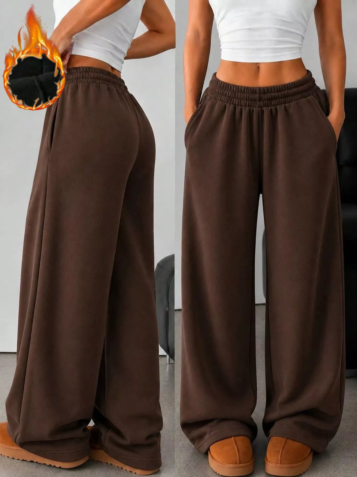 Elastic Waist Wide-Leg Sweatpants