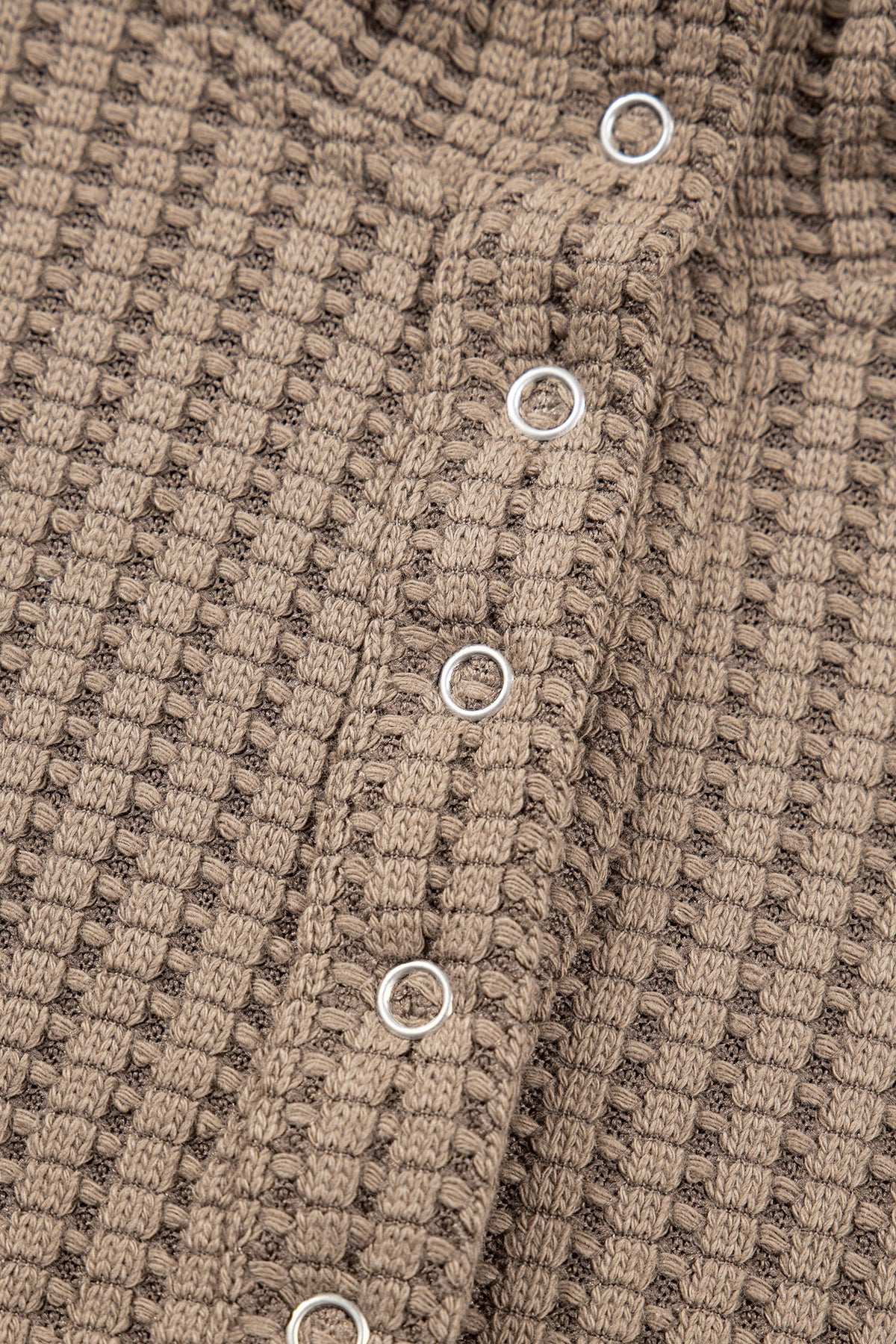 Solid Textured Knit Snap Button Collar Top