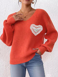 Lace Heart Dropped Shoulder Sweater