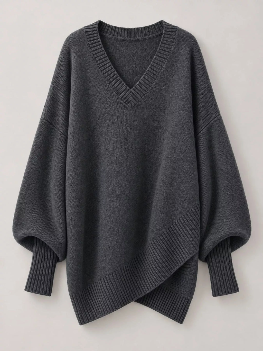Full Size V-Neck Oversized Batwing Sleeve Sweater Plus Size