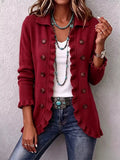 Full Size Ruffled Trim Decorative Button Cardigan Plus Size