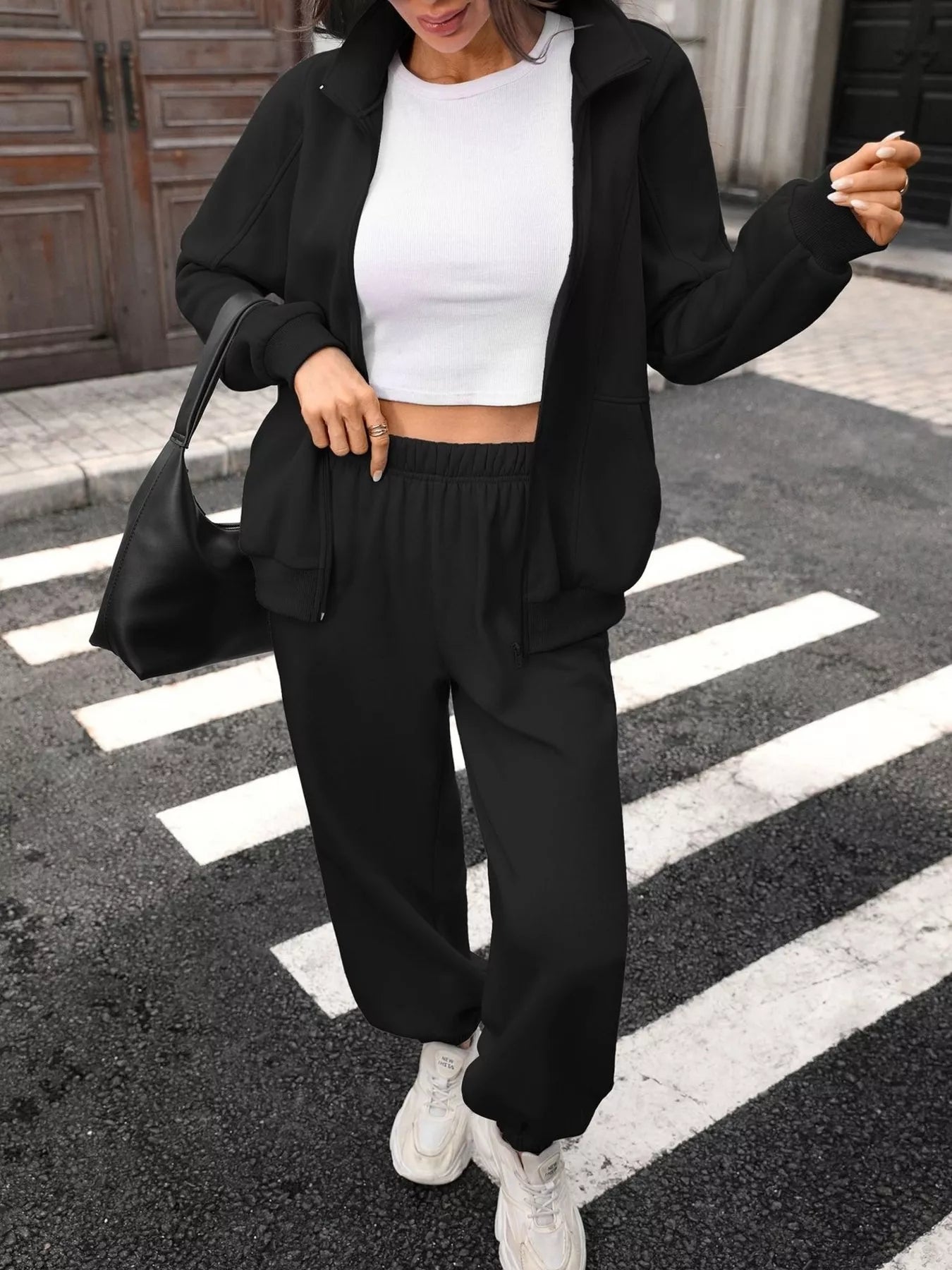 Zip-Up Long Sleeve Top and Pants Set