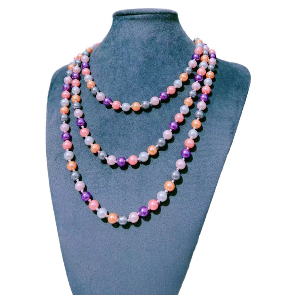 European And American Fashion Glass Imitation Pearl Necklace Women's Simple Knotted Multi-layer Long Sweater Chain Clothing Accessories Wholesale
