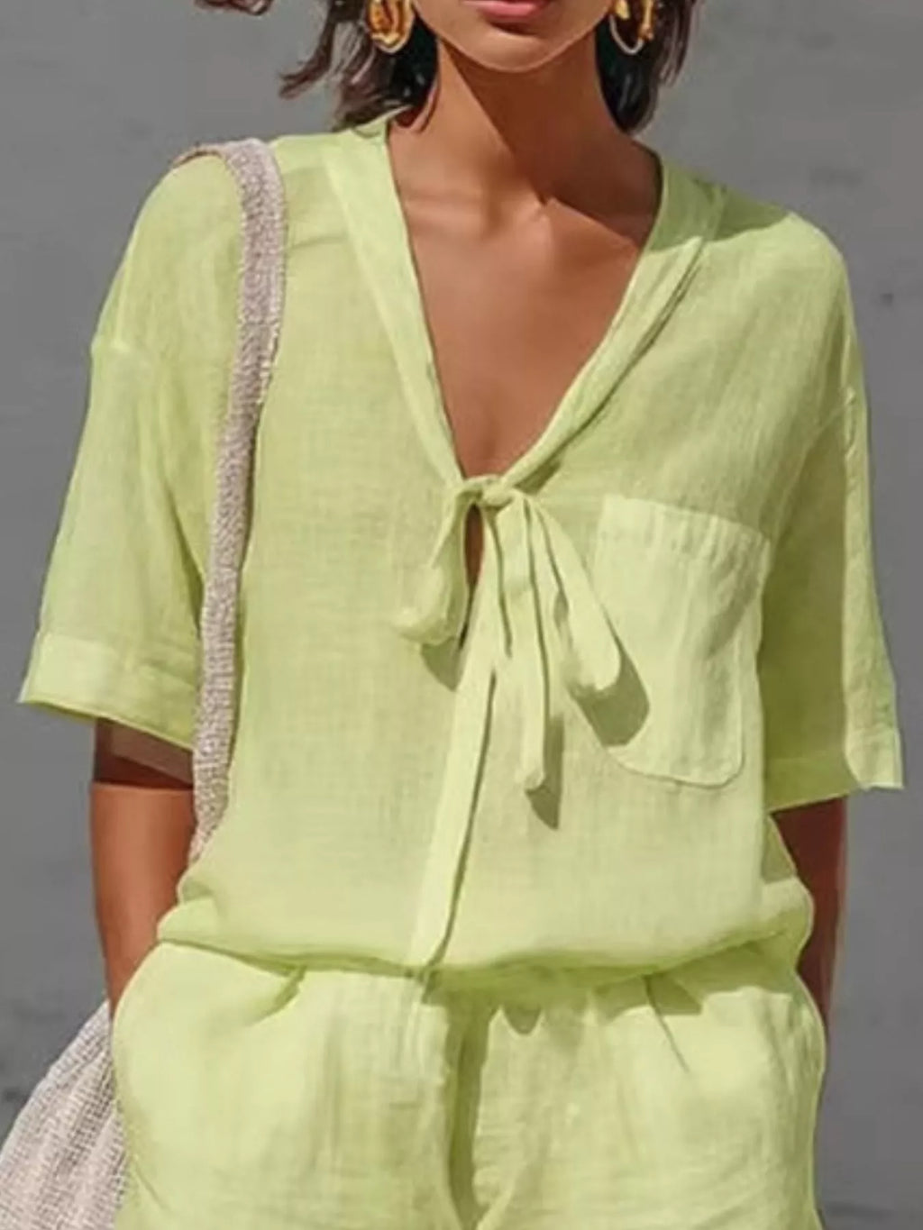 Tie-Front Half Sleeve Shirt and Shorts Set