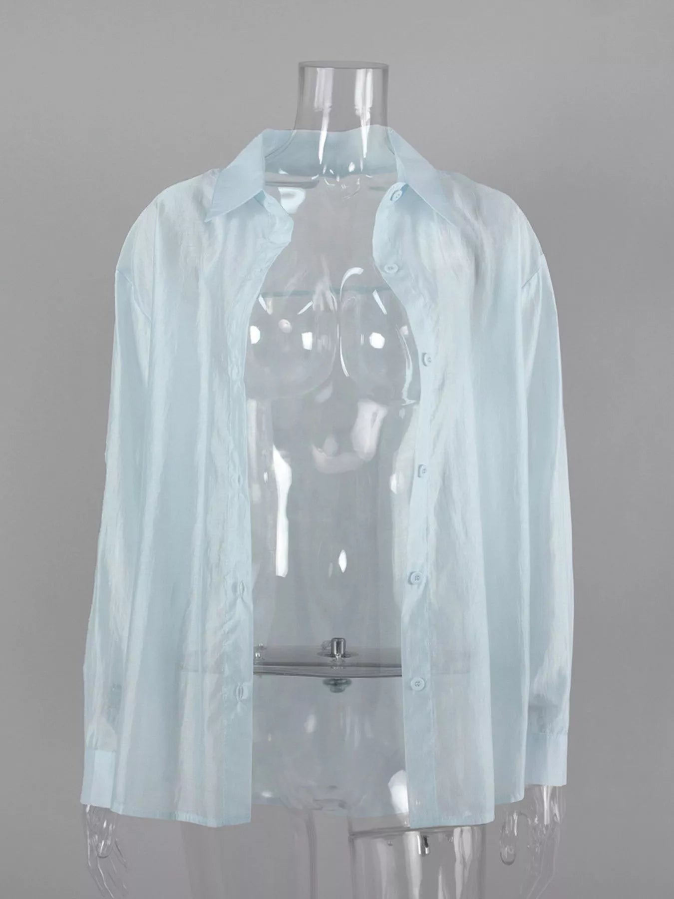 Sheer Oversized Button-Up Shirt
