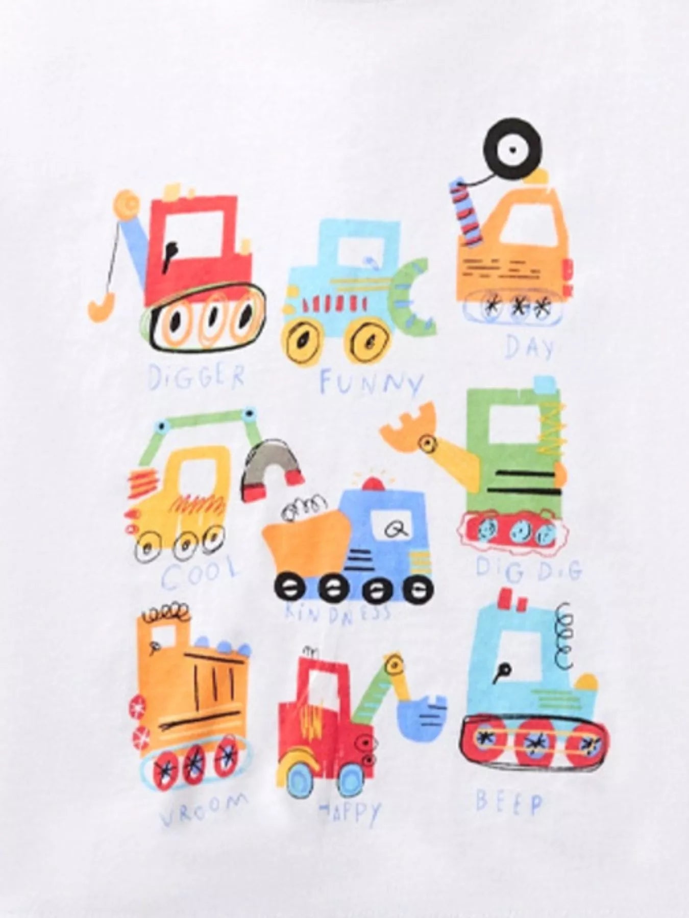 Children's Cartoon Construction Vehicle Crew Neck T-Shirt