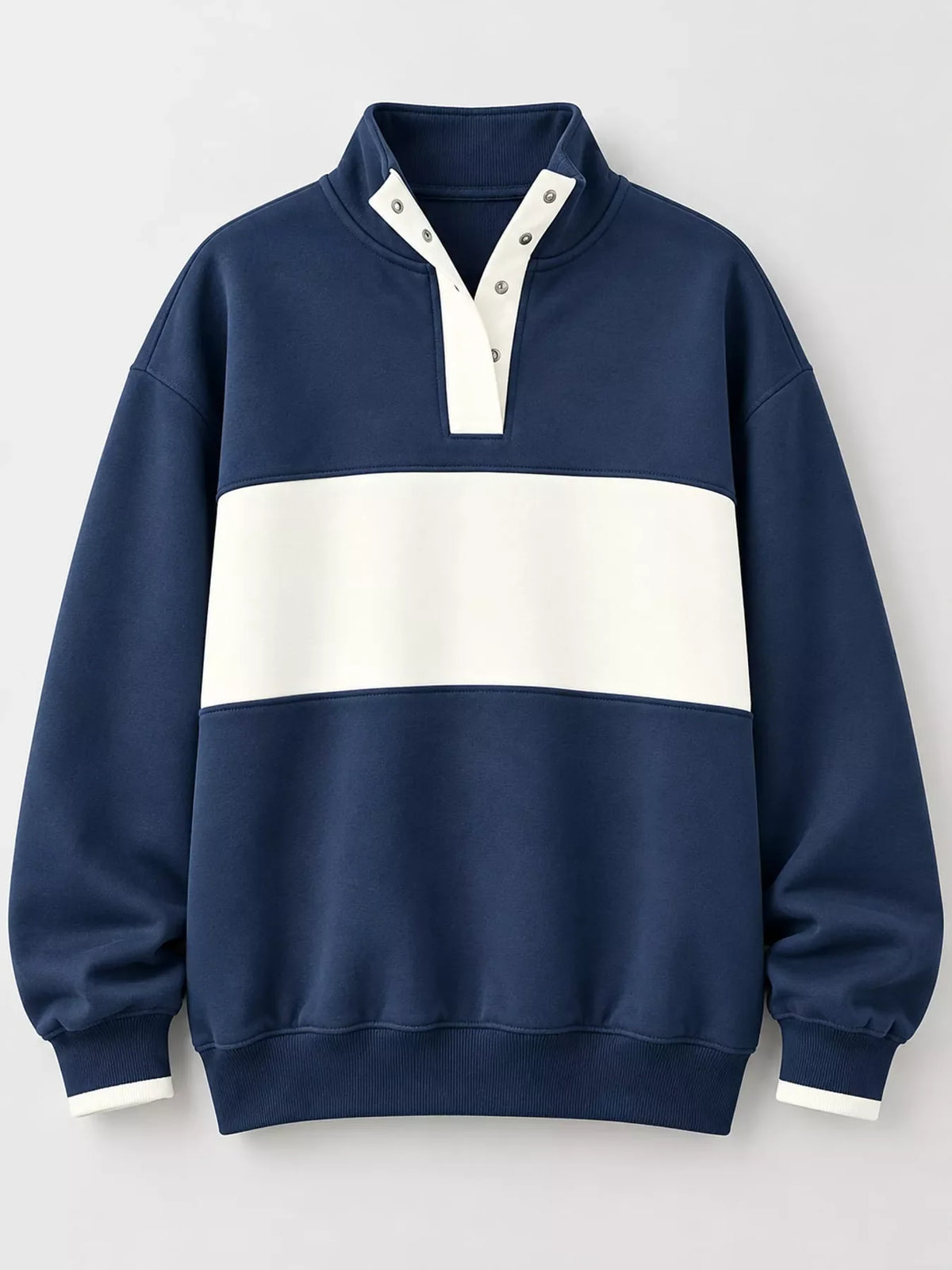 Full Size Color Block Snap-Button Sweatshirt Plus Size