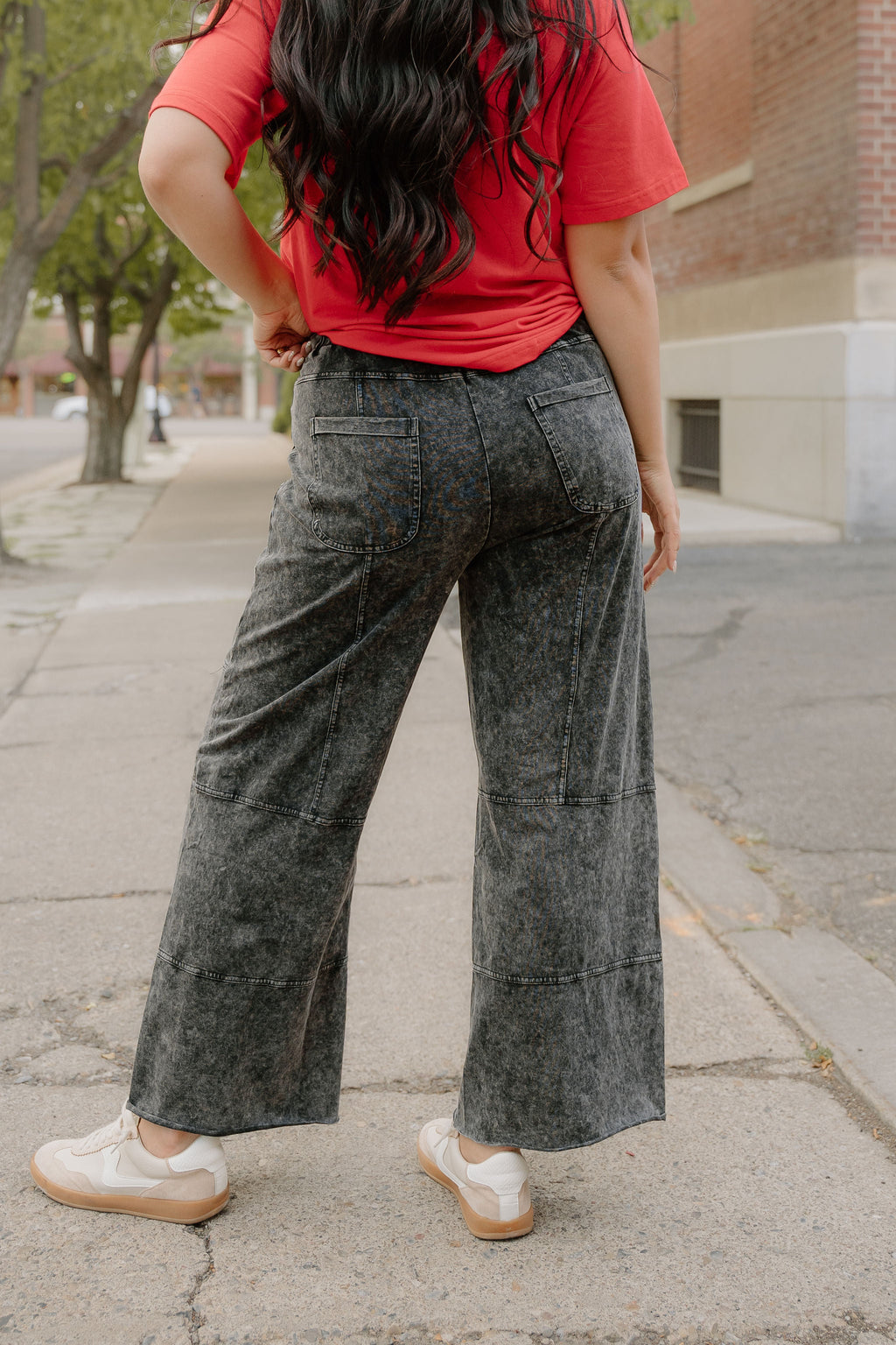 Teagan Mineral Wash Raw Hem Patched Pocket Pants